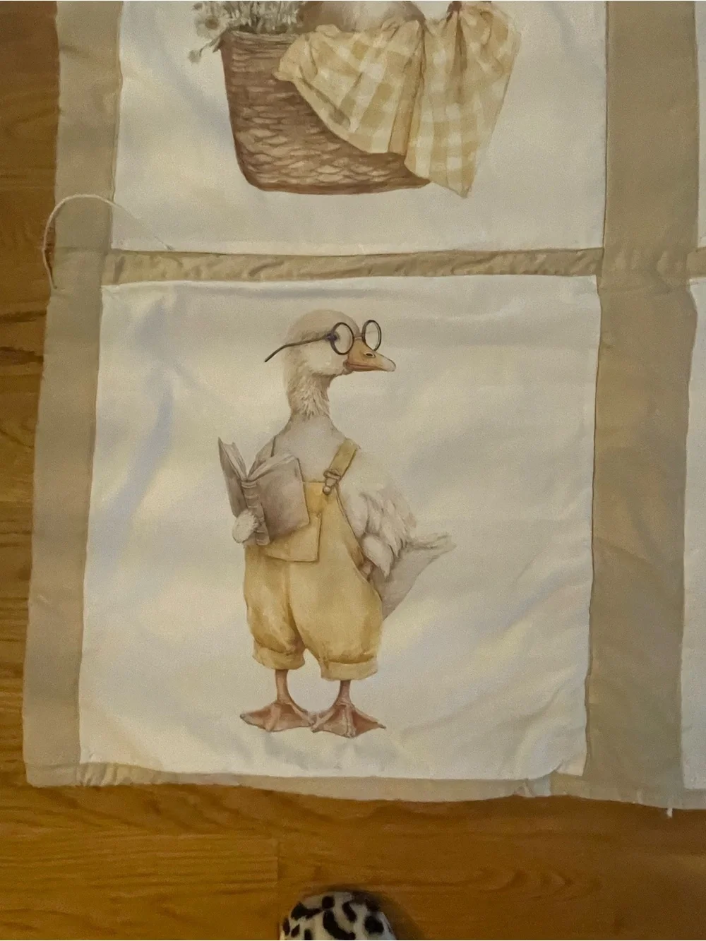 Silly Goose Crib Size Panel Quilt - Neutral Beige & Cream